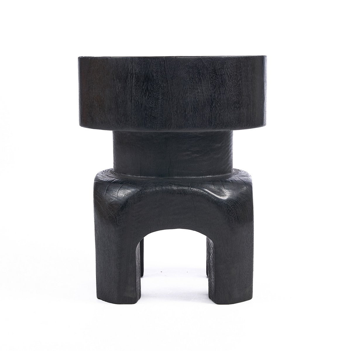 Hocker aus schwarzem Holz, 40 cm - geschnitzte Form