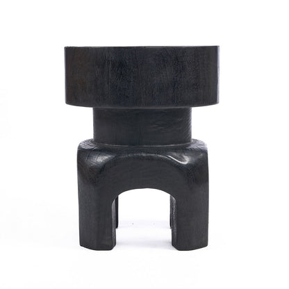 Hocker aus schwarzem Holz, 40 cm - geschnitzte Form
