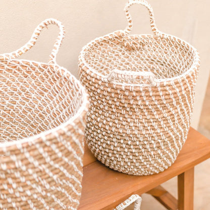 Vasketøjskurv, rund, i jute og bomuld, M – 30 × 34 cm