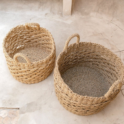 Woven seagrass storage basket 38 cm - beige, M