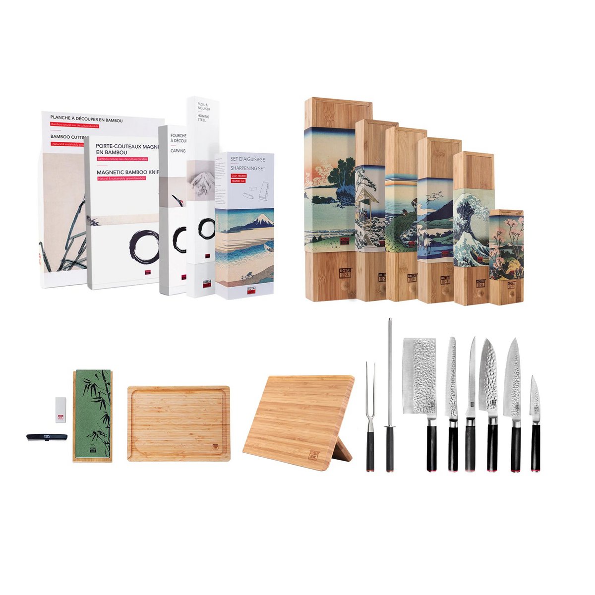 Complete knife and accessory set, 6 knives + 5 tools