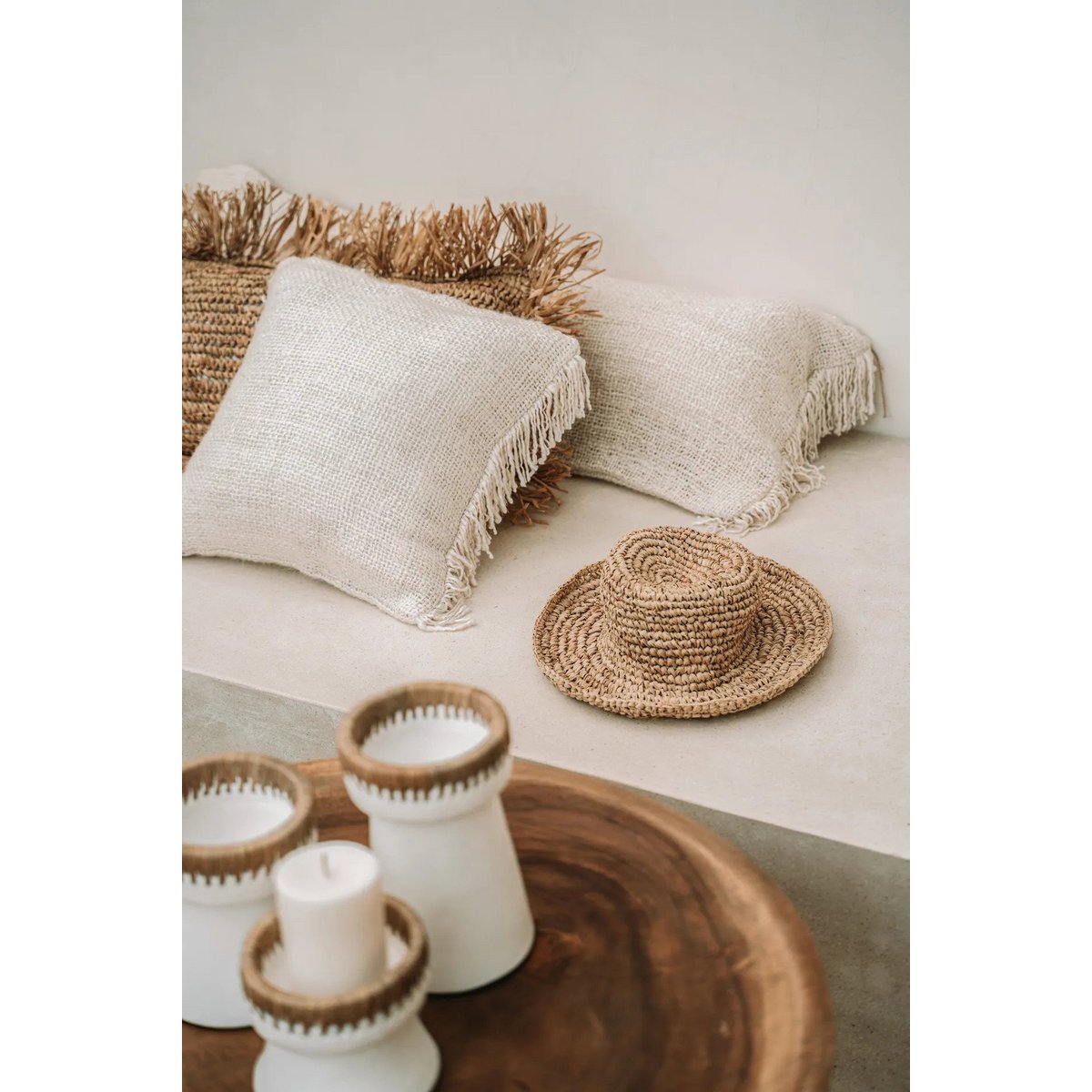 Hand-dyed cotton cushion cover, 40×40 cm - cream
