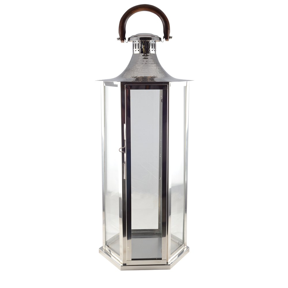 Glass lantern with wooden handle 33×28×80 cm