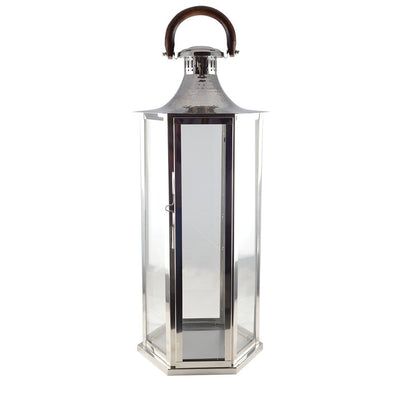 Glass lantern with wooden handle 33×28×80 cm