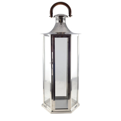 Glass lantern with wooden handle 33×28×80 cm