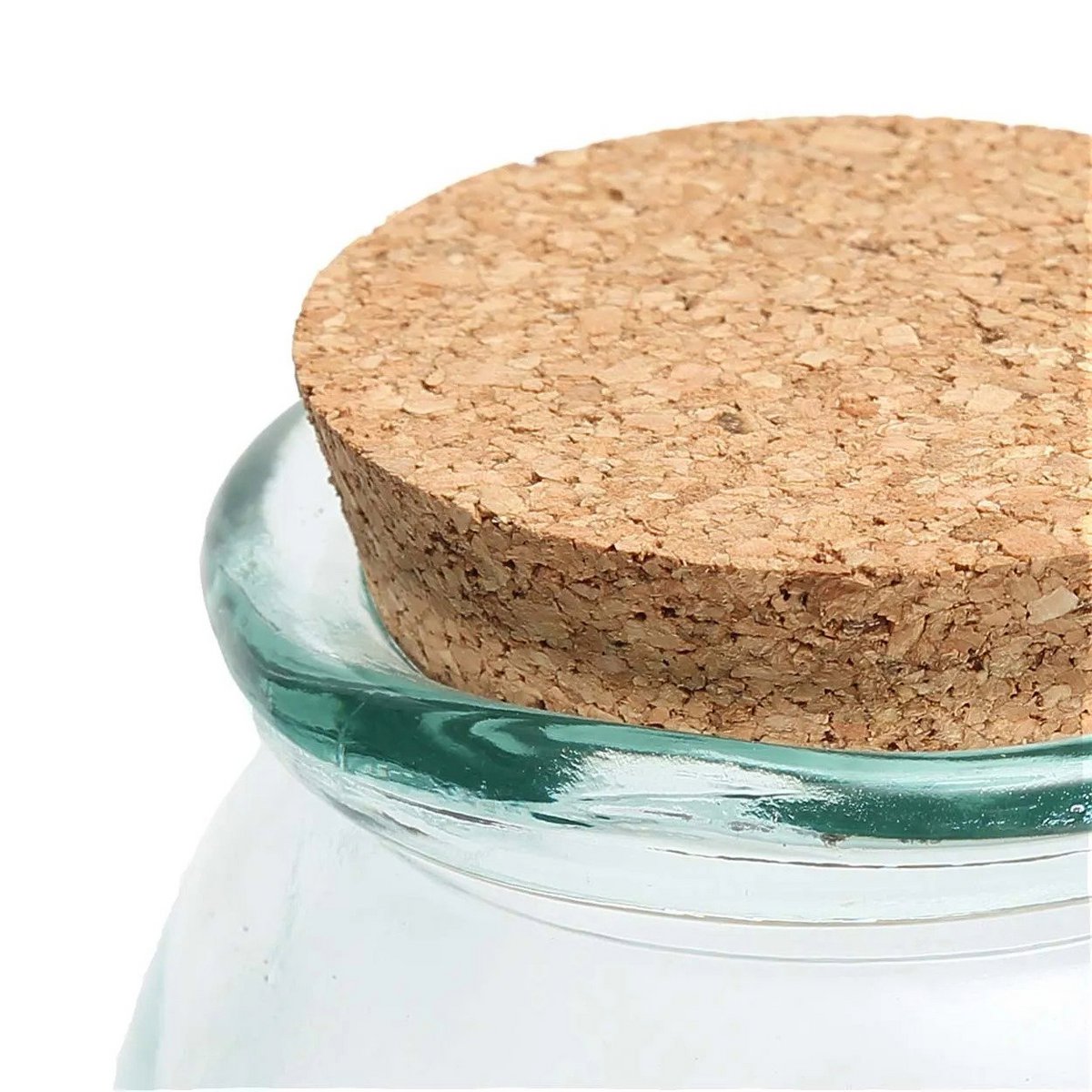 Recycled glass pot with cork lid, blue, small
