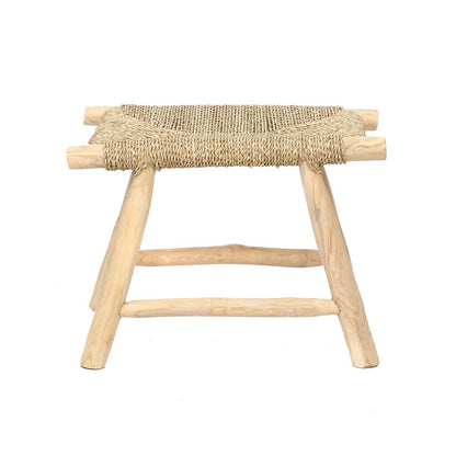 Seagrass and wood stool, 60 cm - handmade