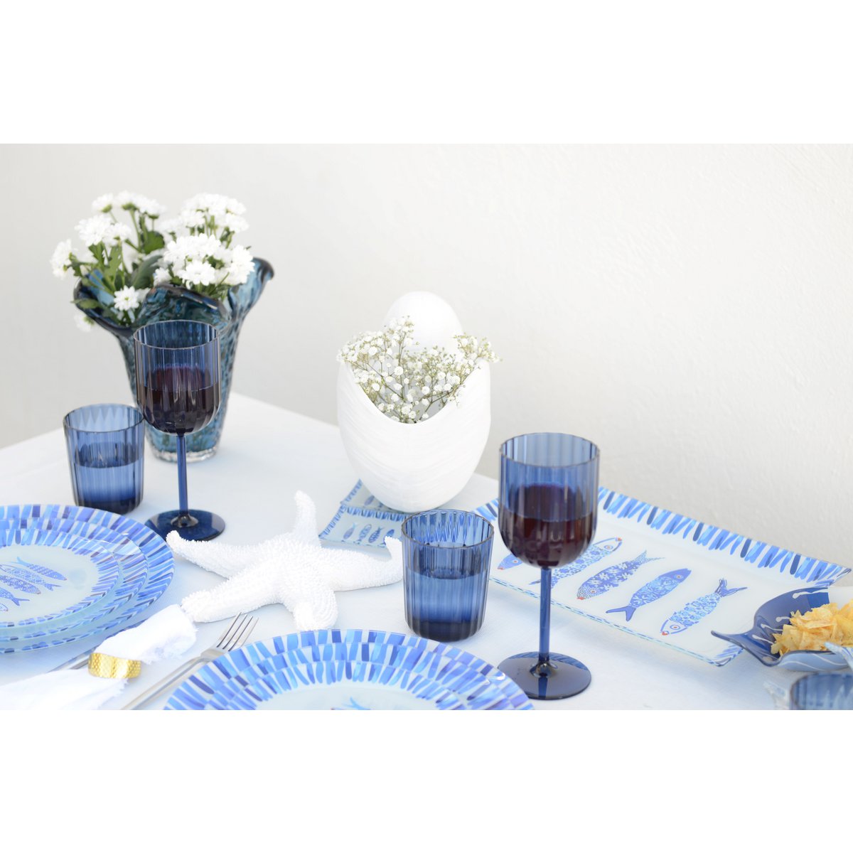 Glass serving platter, blue – rectangular, 35 × 25 cm