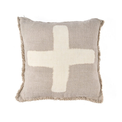 Linen cushion cover 50×50 cm – natural white with cross detail