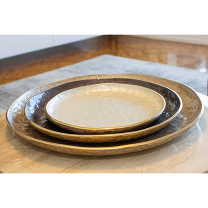 Aluminum decorative tray, brown, round, 39 cm