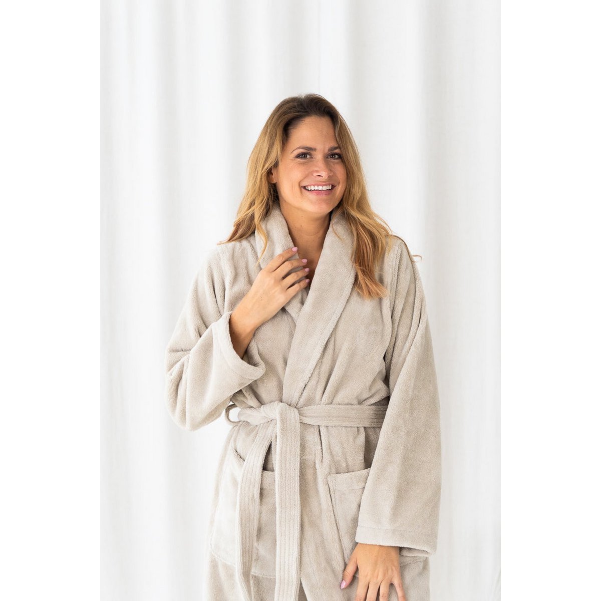 Teddybadekåbe, beige, XS – fleece og bomuldsblanding