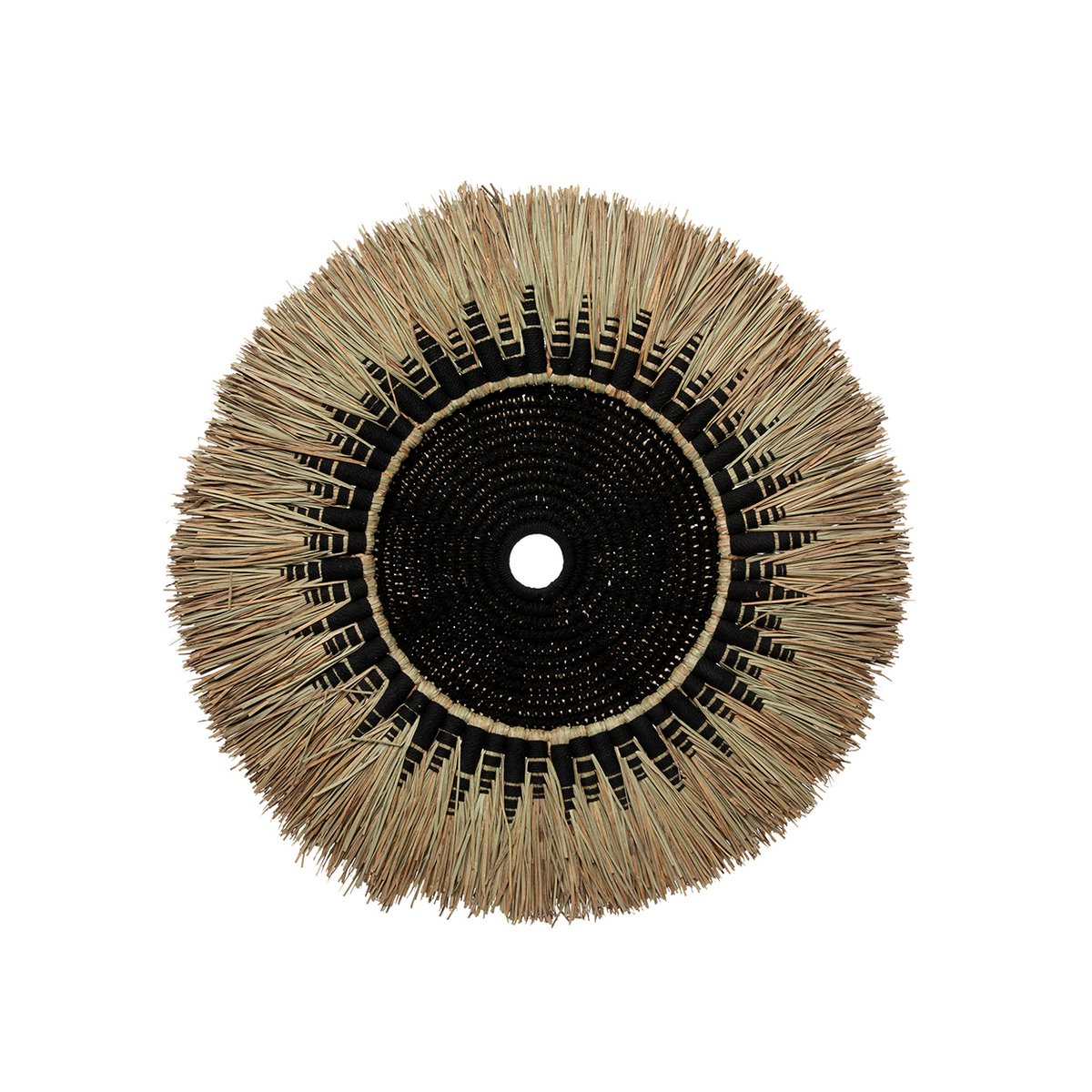 Raffia macramé wall circle – black and natural