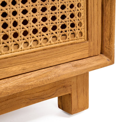 Teak rattan nightstand, handwoven - Natural