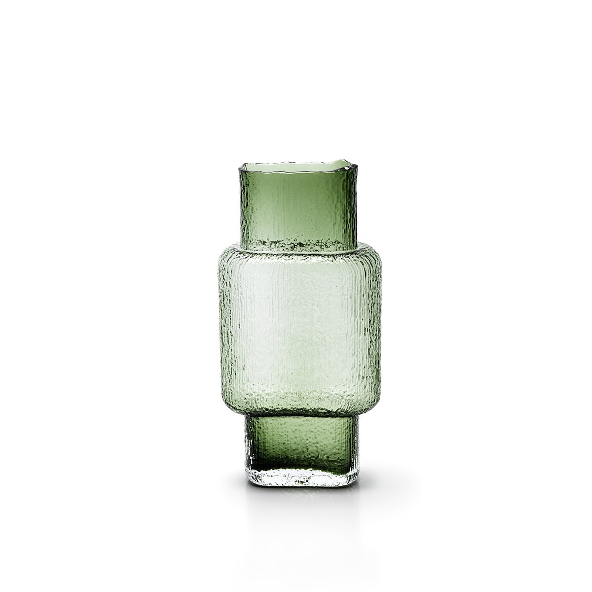 Grüne Glasvase 34 cm hoch – asymmetrisch gerippte Form