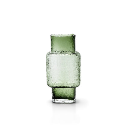 Grüne Glasvase 34 cm hoch – asymmetrisch gerippte Form