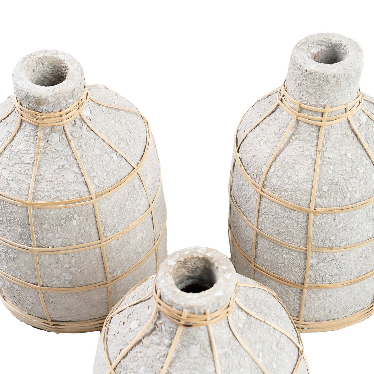 Terrakotta-Vase mit Rattandetail - L