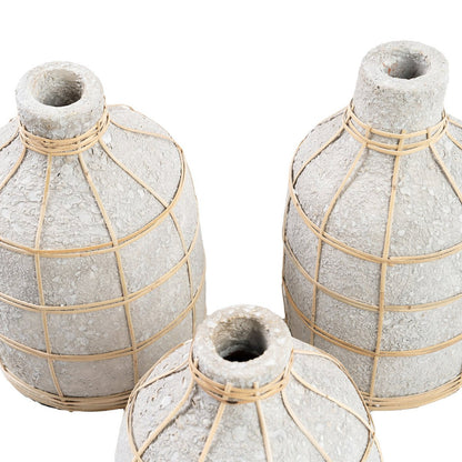 Terrakotta-Vase mit Rattandetail - L