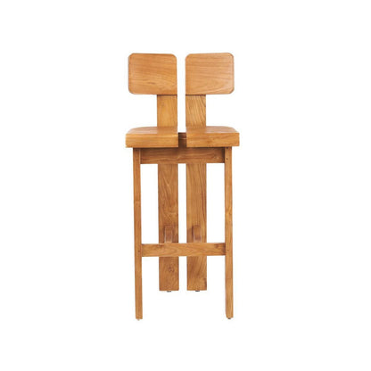 Teak bar stool, natural - dual split-back 58 × 108 cm