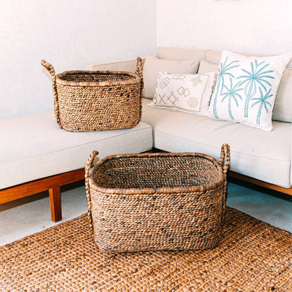 Woven square laundry basket 49×40 cm – beige & brown, 29 cm tall