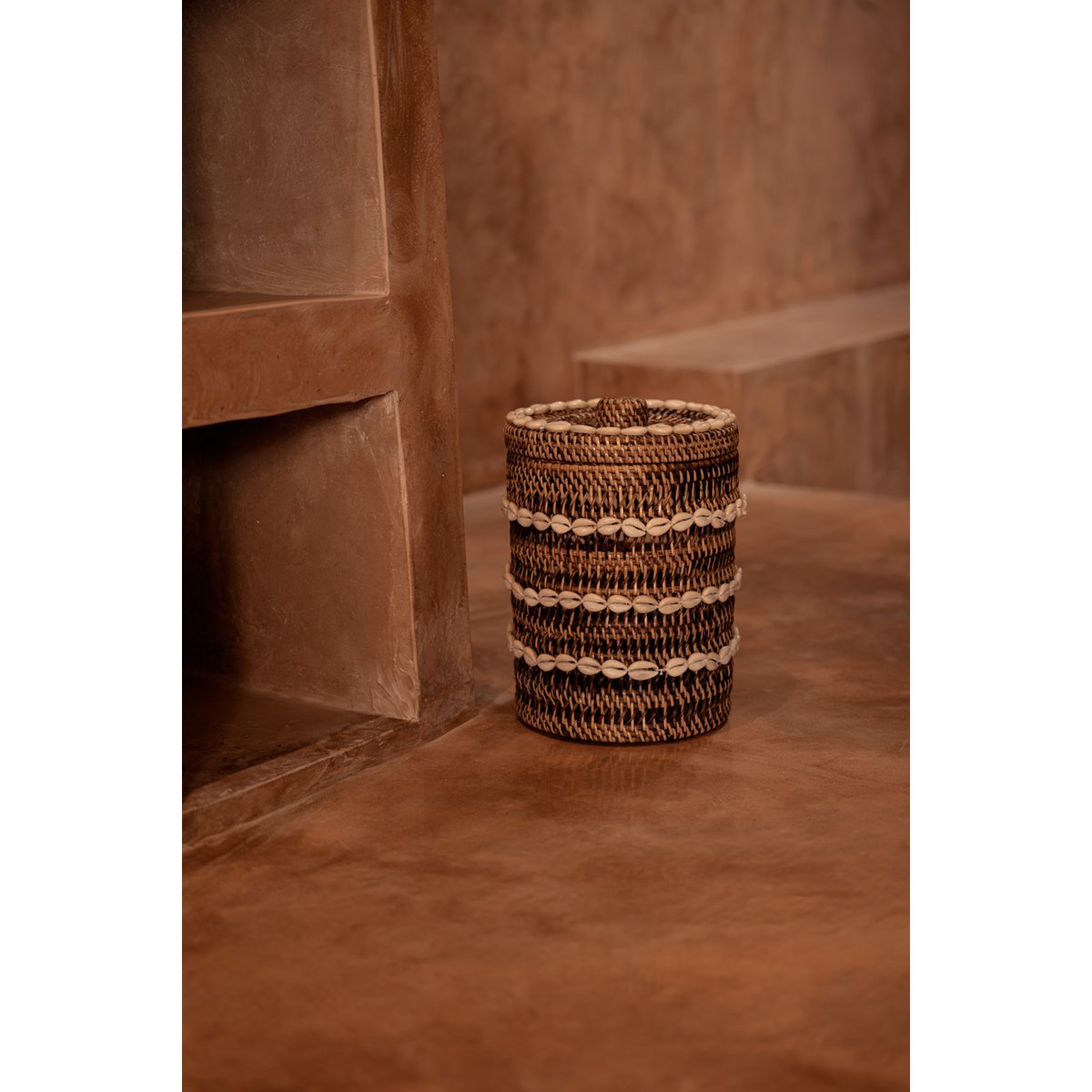Rattan-Aufbewahrungskorb, großer Zylinder – Muschelgeflecht