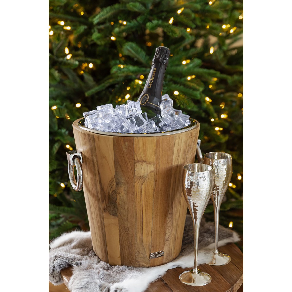 Silver-plated champagne flutes Dodo, set of 2, hammered, H 23 cm