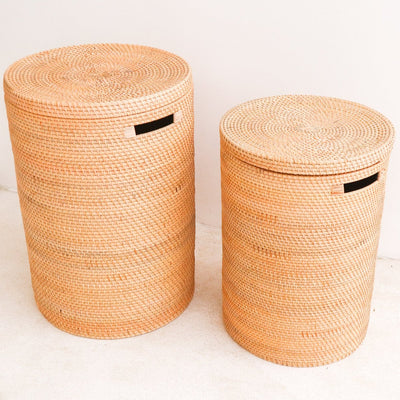 Rattan laundry basket with lid SARI M – 35 cm × 50 cm