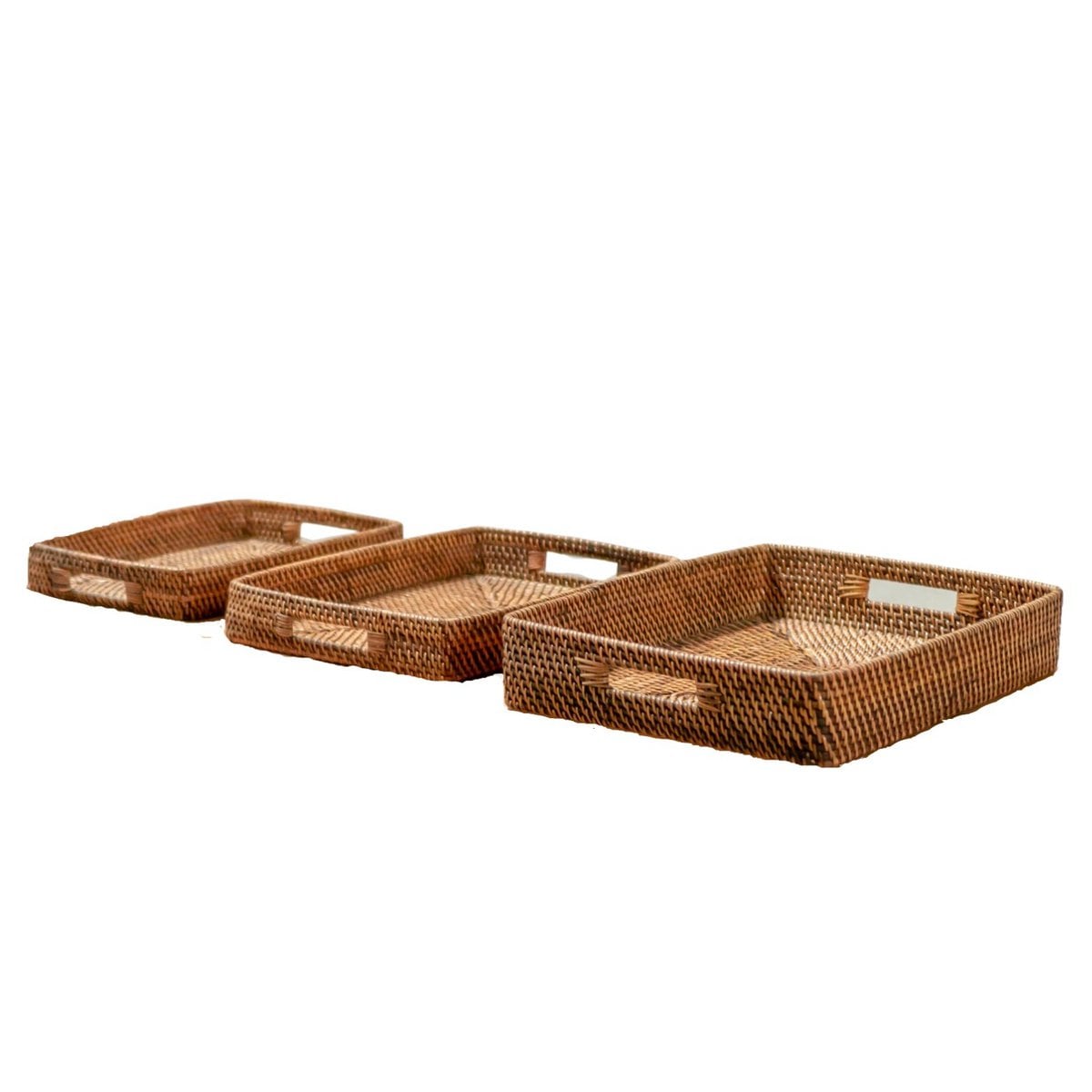 Rattan rectangular tray Amahai M – geometric, brown & red