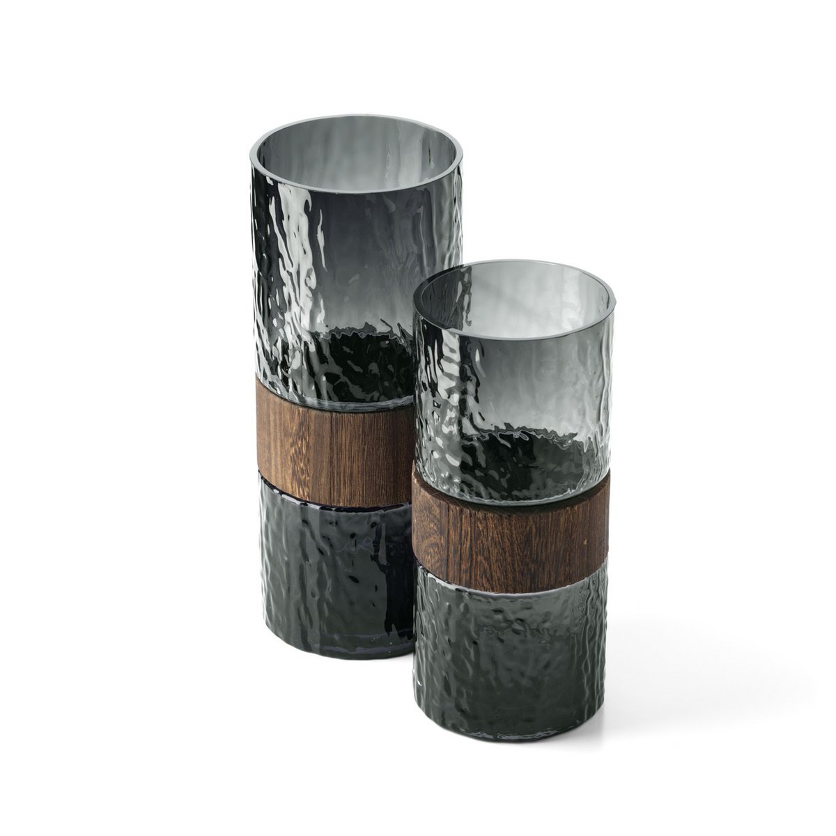 Vase aus Glas & Holz, Dunkelgrau - Mittel