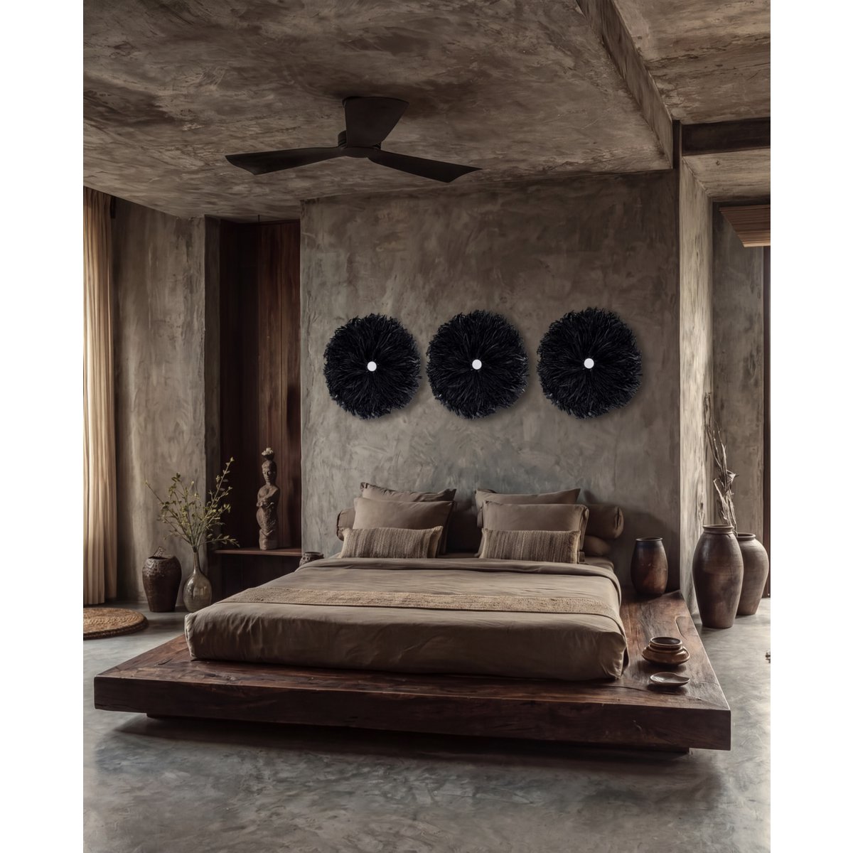Raffia wall circle, black, 50 cm - woven