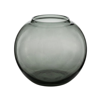 Glass vase, smokey grey, round - hand-blown
