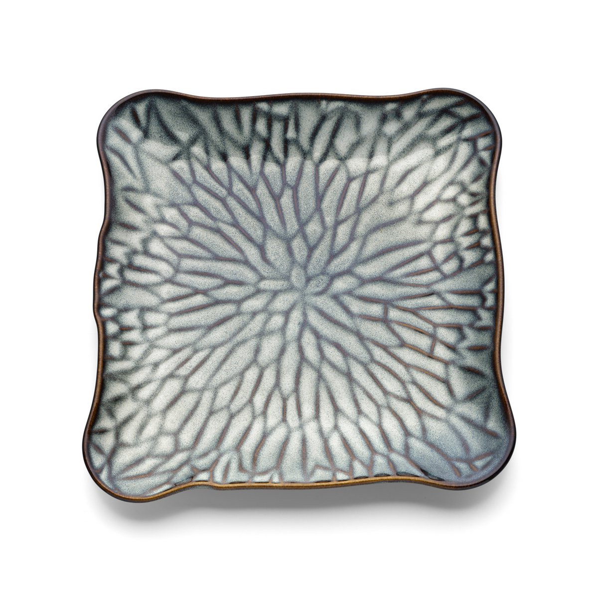 Ceramic square plate, grey-brown, extra-large - Lotus Ice