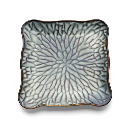 Ceramic square plate, grey-brown, extra-large - Lotus Ice