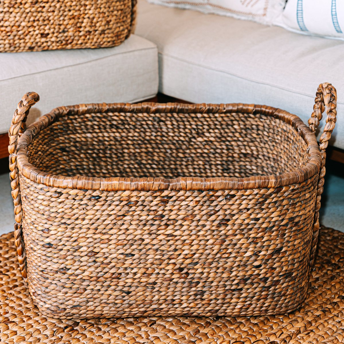 Woven square laundry basket 49×40 cm – beige & brown, 29 cm tall