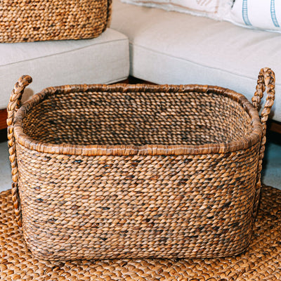 Woven square laundry basket 49×40 cm – beige & brown, 29 cm tall