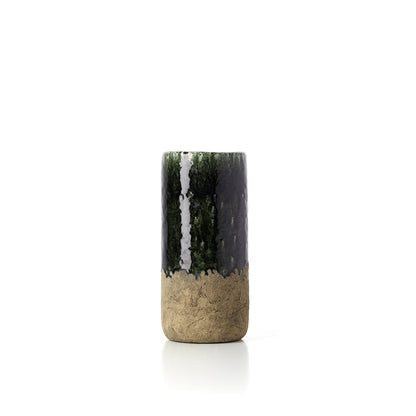 Stoneware cylinder vase, concrete green - M