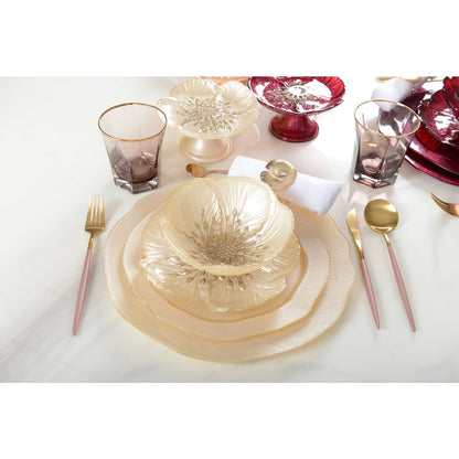 Glass flower dinner plate, vanilla - 28 cm