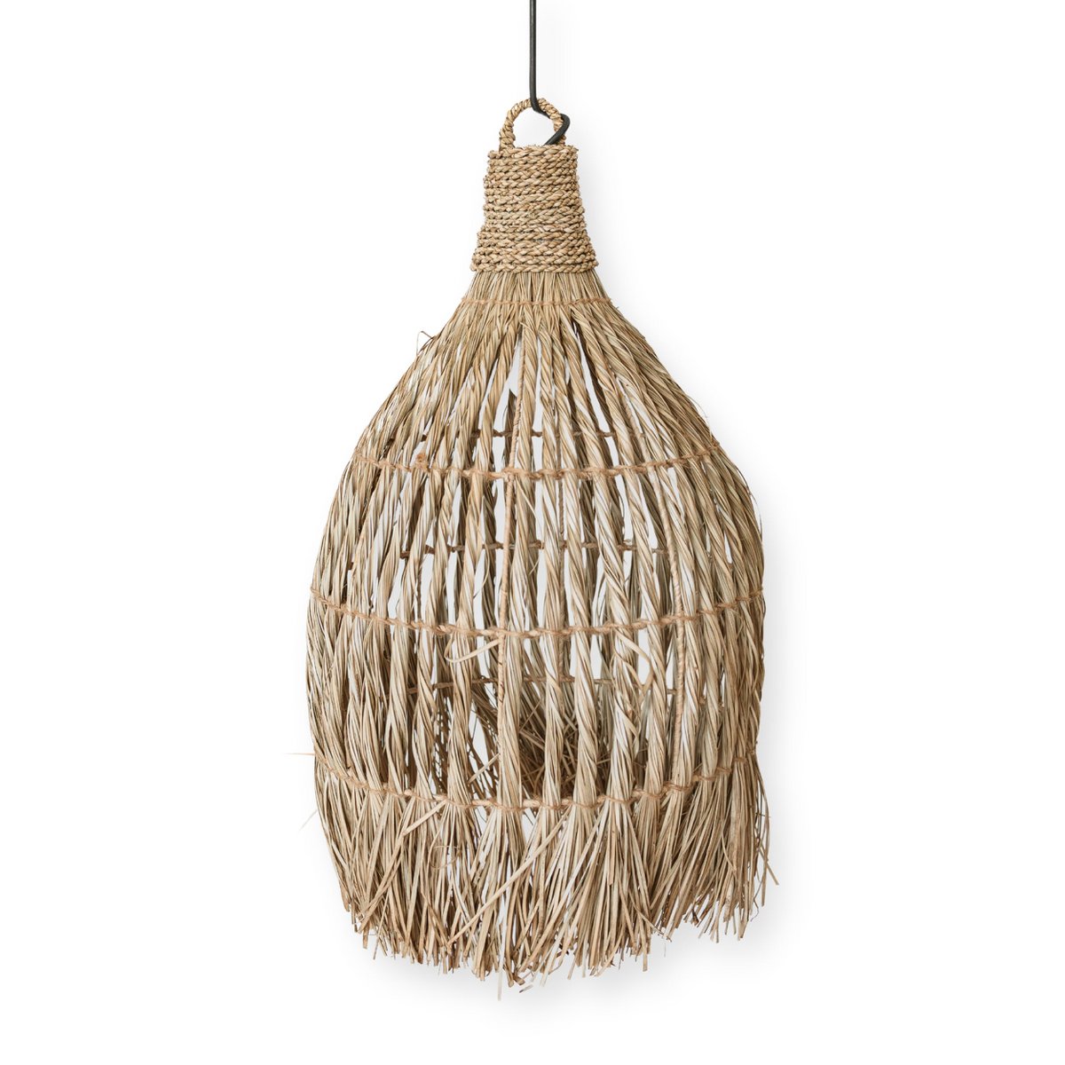 Seagrass pendant light Ø 40 cm – funnel shape, beige and green