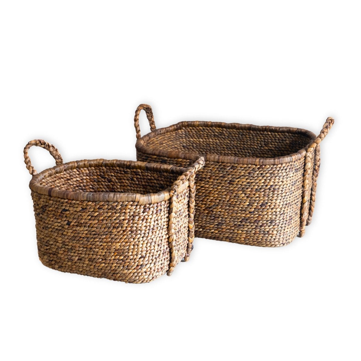 Woven square laundry basket 49×40 cm – beige & brown, 29 cm tall