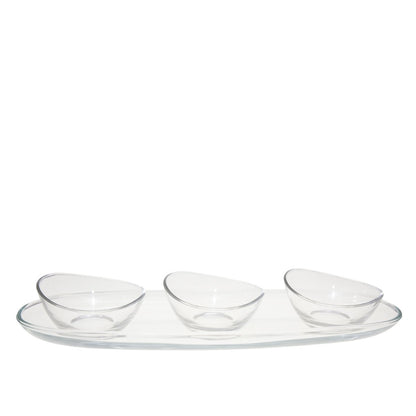 Glass aperitif set, 3 cups on plateau, 41 cm - Italian