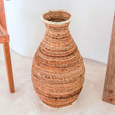 Raffia & metal vase TUMBAK - beige and brown