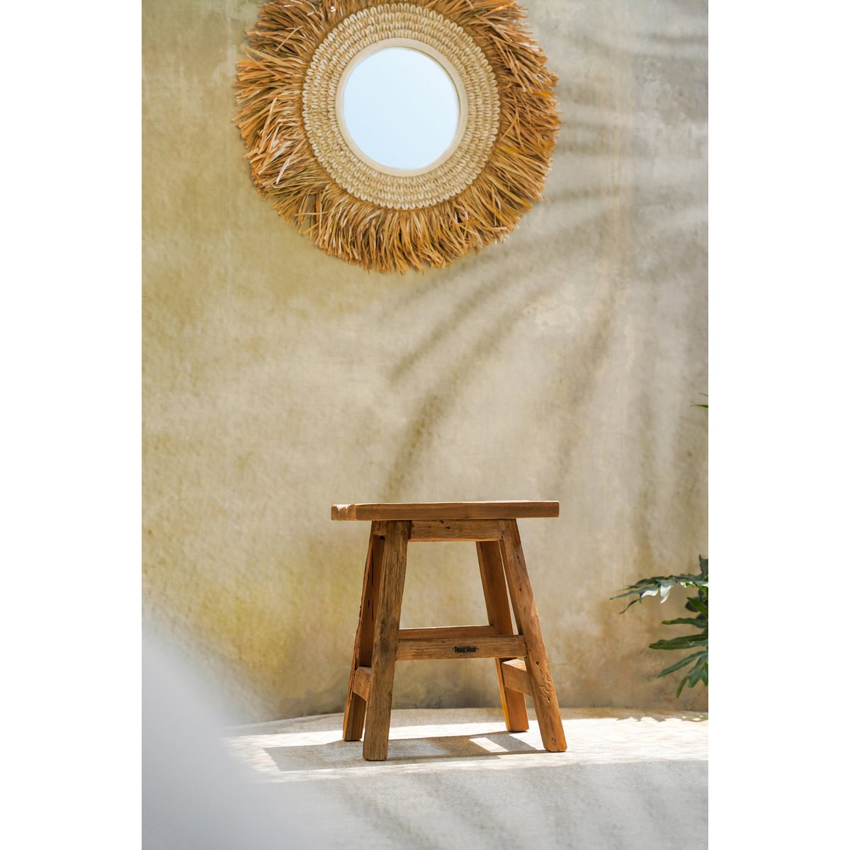 Reclaimed teak stool, four-leg - 39×30cm L