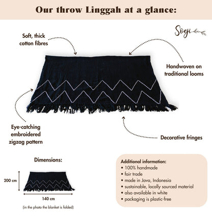 Handwoven cotton throw LINGGAH – 140 × 200 cm, black & white