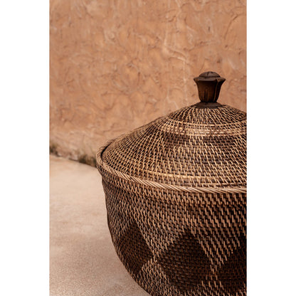 Rattan storage basket, round - natural brown, large