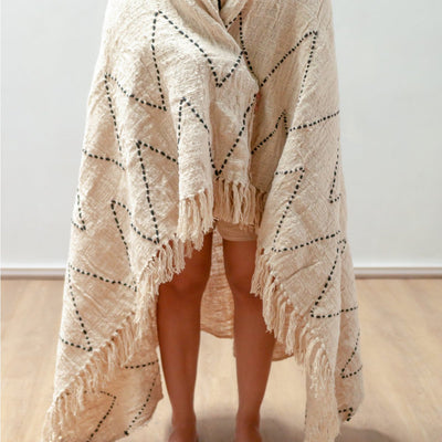 Handwoven cotton throw 140×200 cm - LINGGAH, black & white
