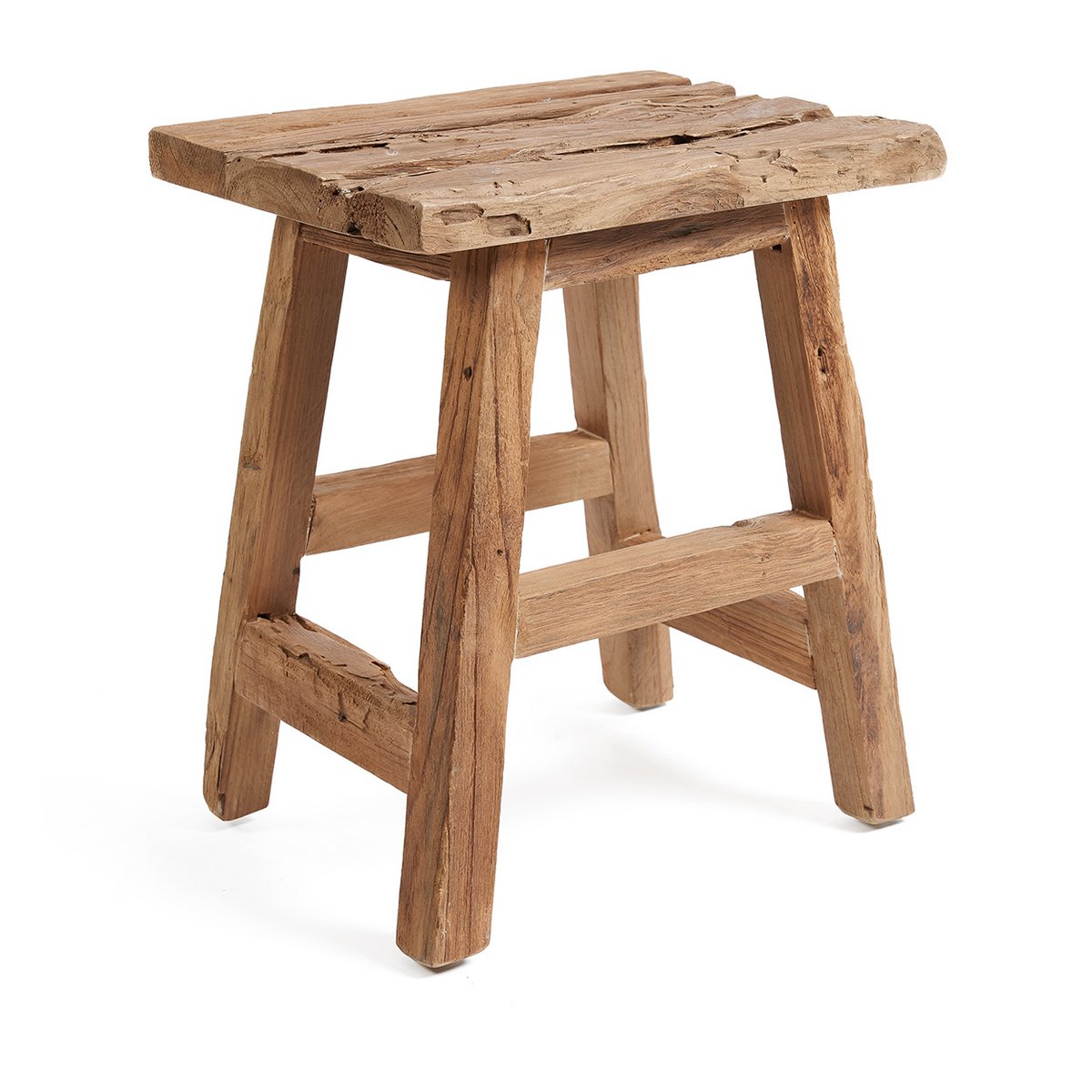 Reclaimed teak stool, four-leg - 39×30cm L