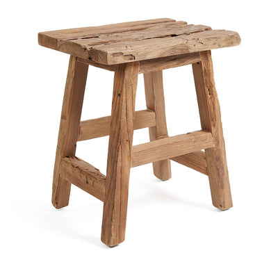 Reclaimed teak stool, four-leg - 39×30cm L