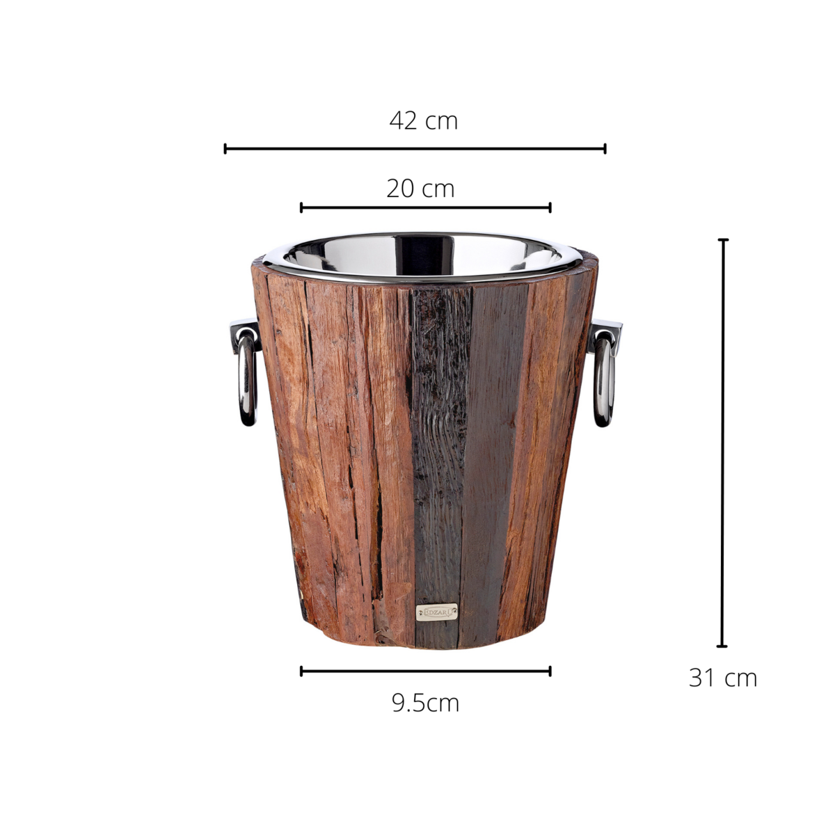 Weinkühler Providence aus Edelstahl, 28 cm – Teak und Silber