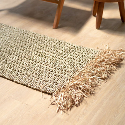 Seagrass & raffia rug 120×60 cm – striped, handwoven in Indonesia