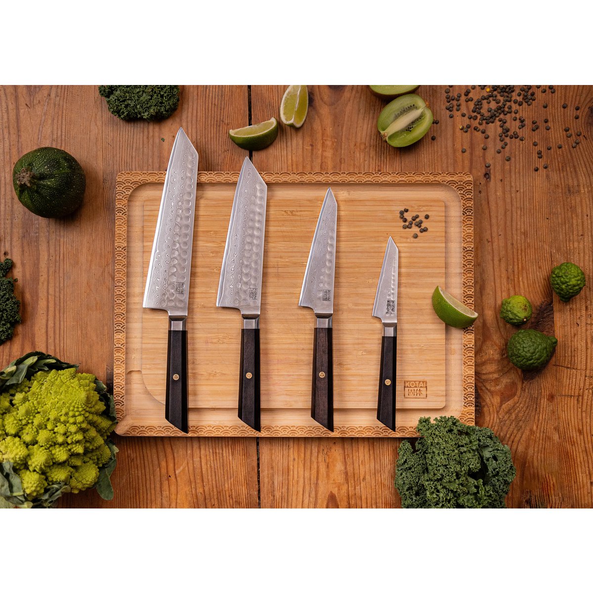 Bunka Damascus knife set, 4 pieces - AUS-10 high-carbon steel
