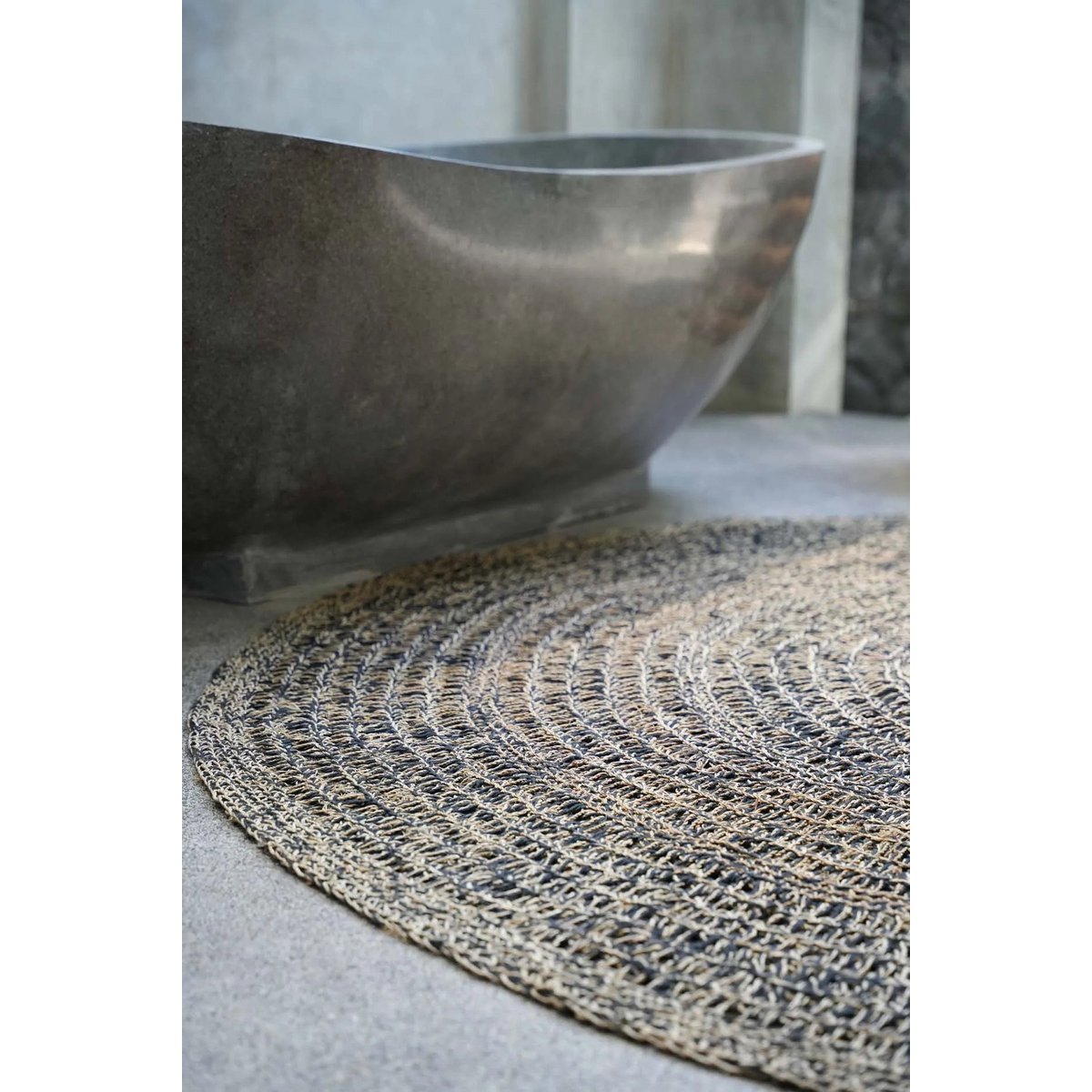 Seagrass carpet, round, natural black, 100 cm